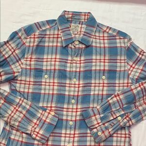 Preppy J. Crew Men's Vintage Slim Fit Flannel Shirt Red Blue White Plaid Medium